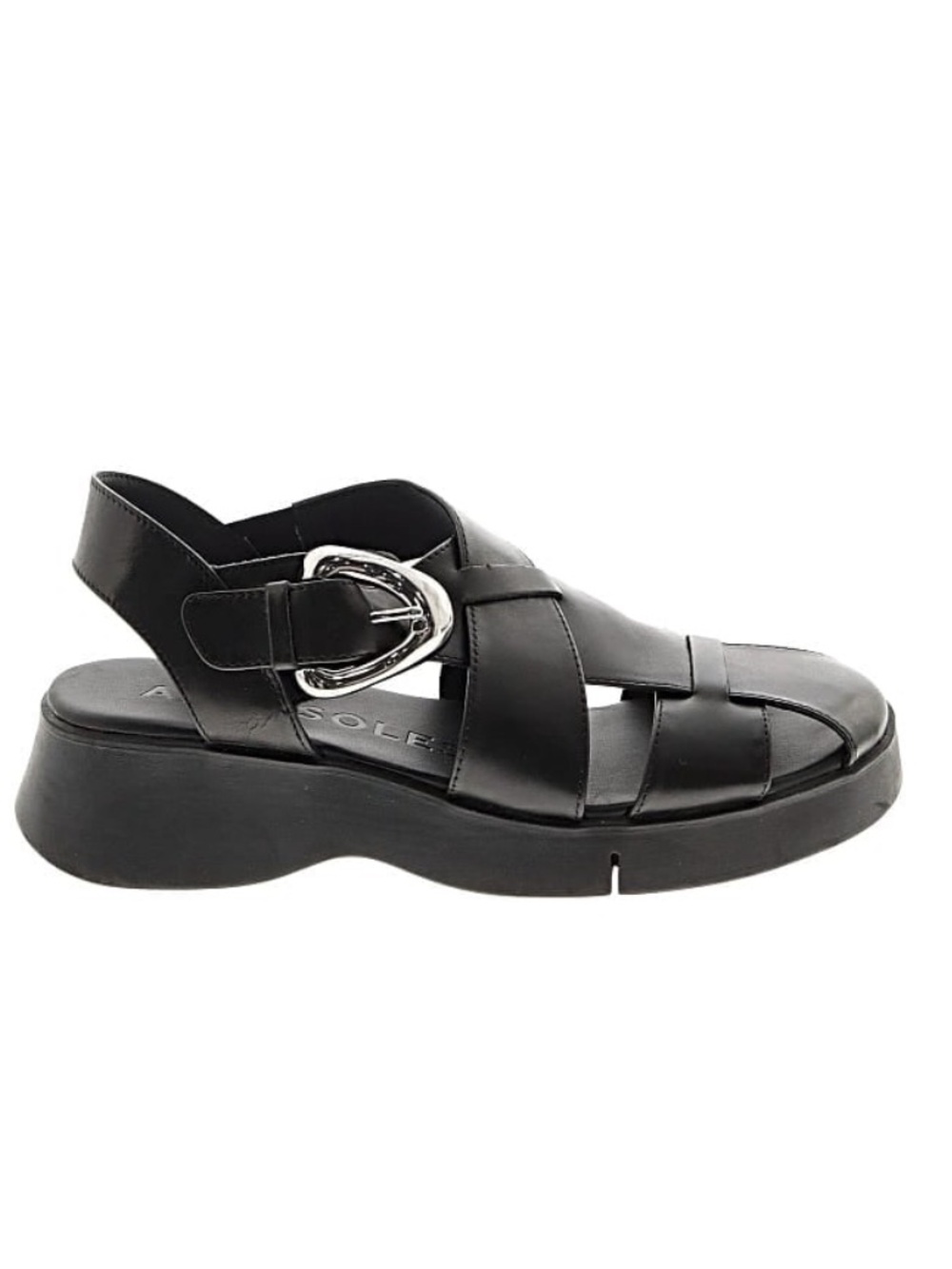 AEROSOLES Black Leather Buckle Fisherman Sandals